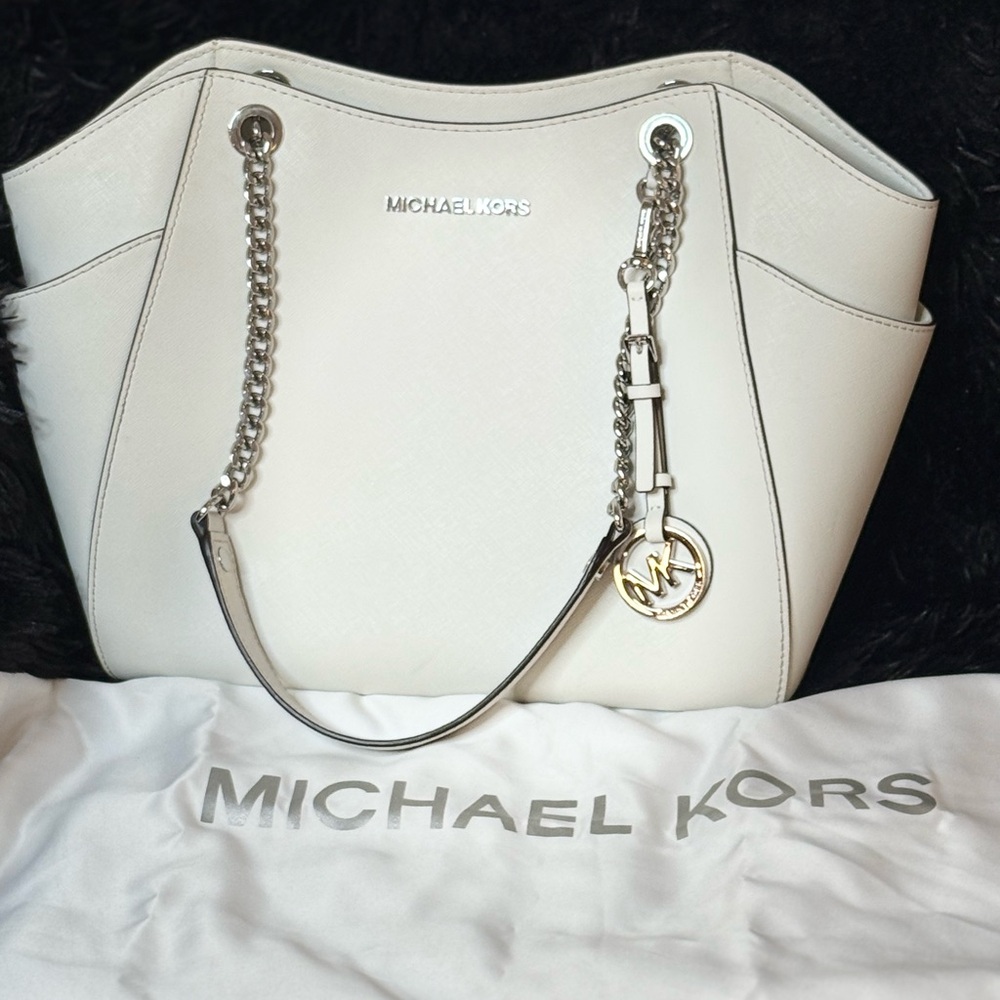 Michael Kors White Saffiano Chain Tote